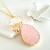 Adore Gemstone Collection - Rose Quartz Ring Charm Necklace