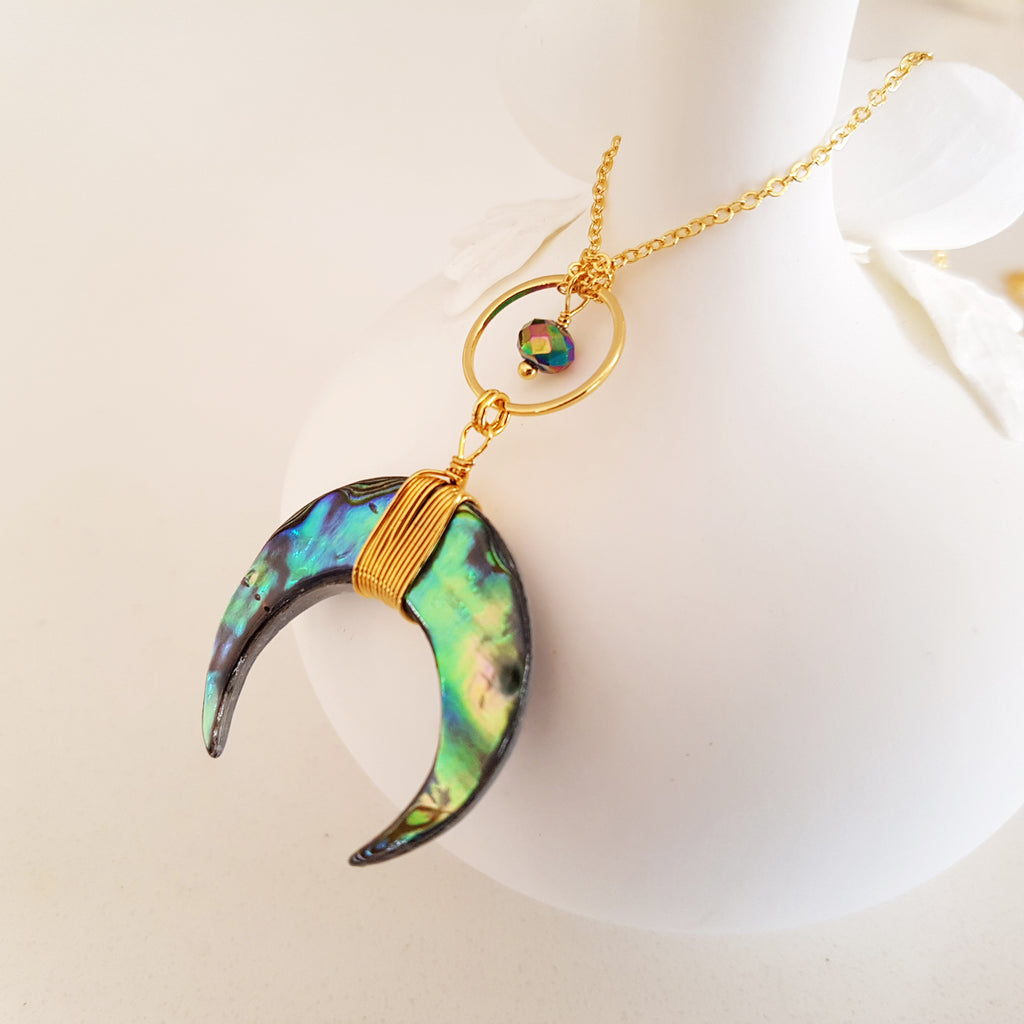 Adore Gemstone Collection - Rainbow Abalone Shell Horn Necklace
