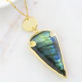 Adore Gemstone Collection - Labradorite Spearhead Gold Disc Necklace