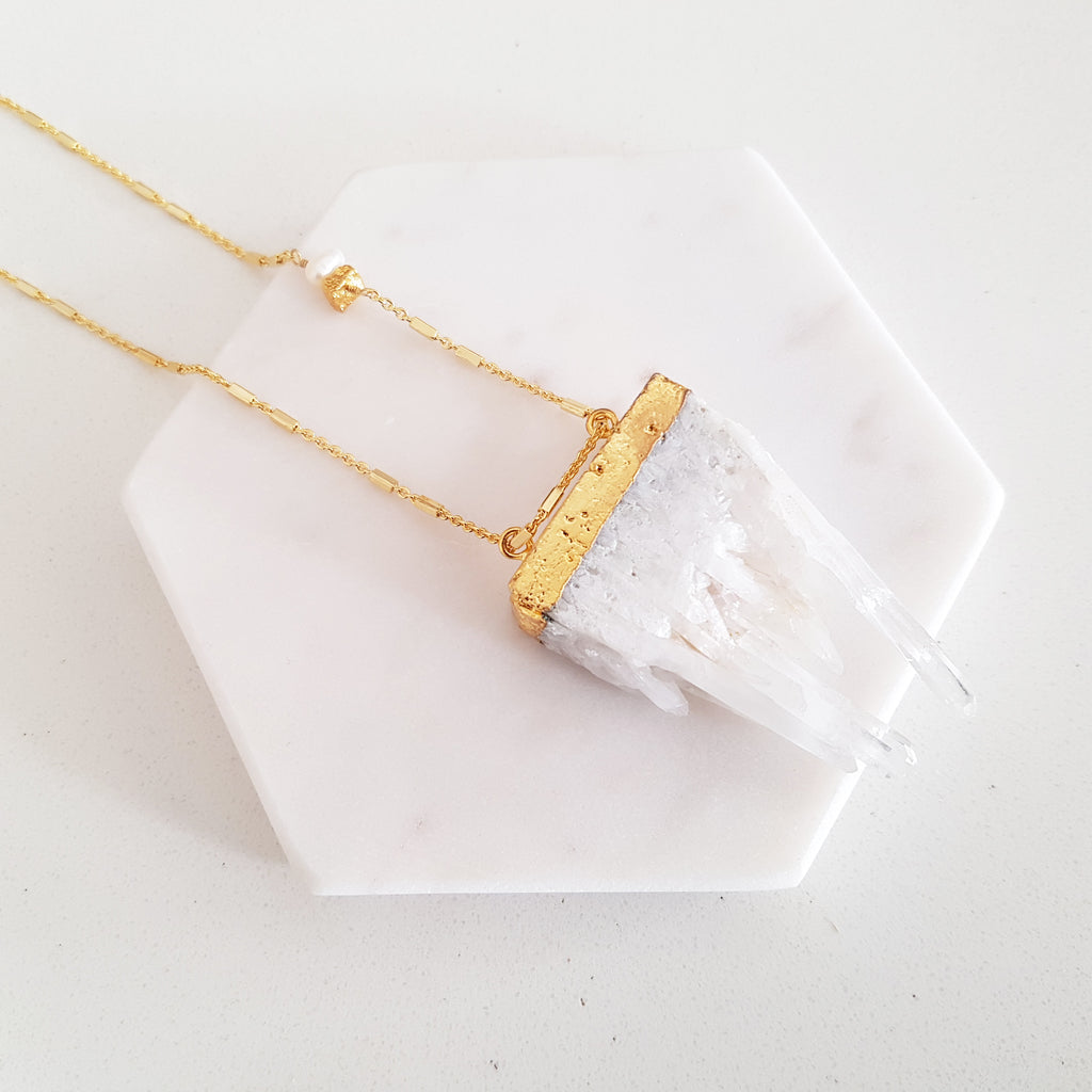 Adore Gemstone Collection - Gold-Dipped Raw Quartz Necklace