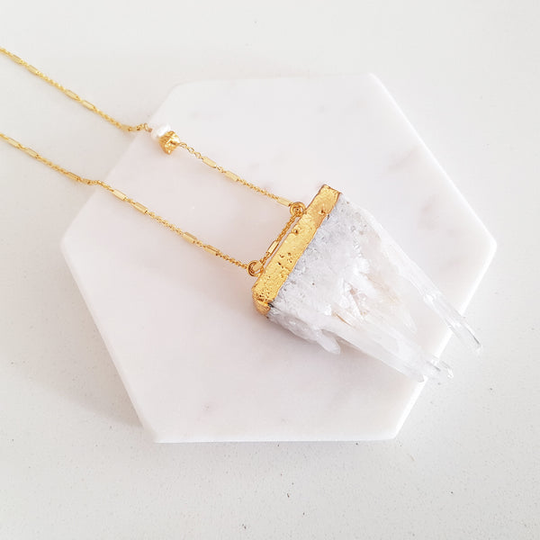Adore Gemstone Collection - Gold-Dipped Raw Quartz Necklace