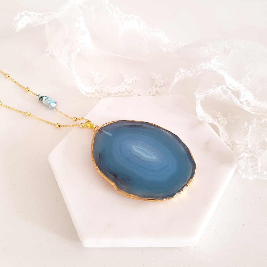Adore Gemstone Collection - Agate Slice Blue Necklace