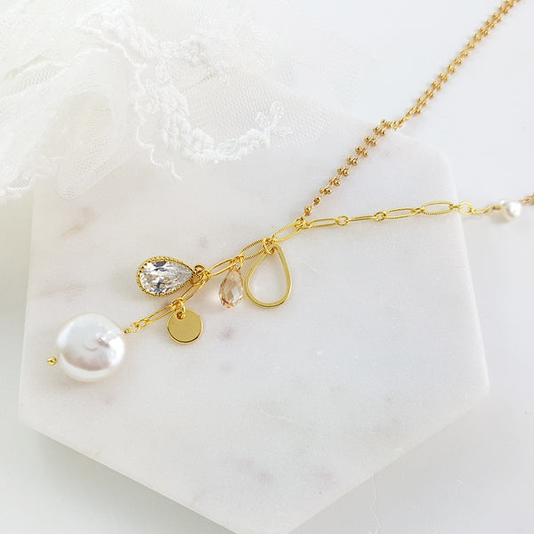 Adore Gemstone Collection - Round Pearl Charm Necklace