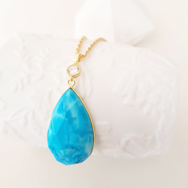 Adore Gemstone Collection - Blue Teardrop Turquoise Necklace