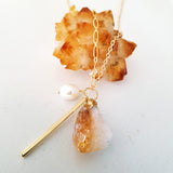 Adore Gemstone Collection - Citrine Pearl Gold Bar Necklace