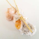 Adore Gemstone Collection - Citrine Pearl Gold Bar Necklace