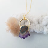 Adore Gemstone Collection - Amethyst Flower Slice Band Necklace