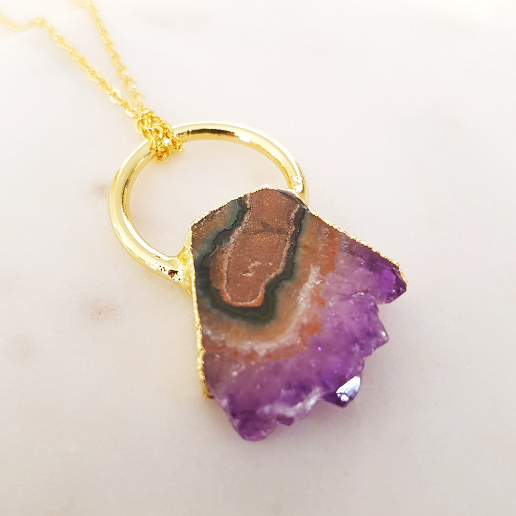 Adore Gemstone Collection - Amethyst Flower Slice Band Necklace