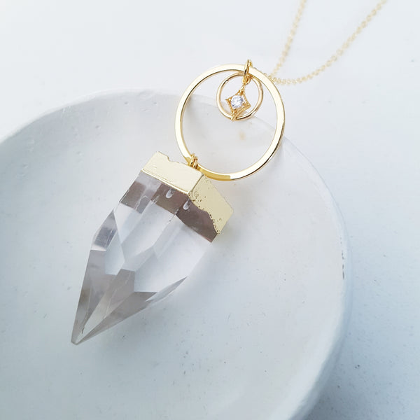 Adore Gemstone Collection - Faceted Pointed Clear Quartz Necklace