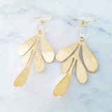 Helios Brass Collection - Gold Curvy Leaf Quartz Earrings
