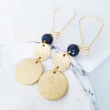 Helios Brass Collection - Faceted Black Pearl Round Discs Earrings