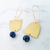 Helios Brass Collection - Blue Dumortierite Gold Arches Mismatch Earrings