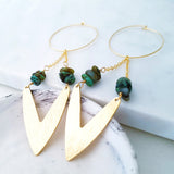 Helios Brass Collection - Turquoise Gold V Chain Loop Earrings