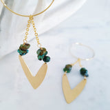 Helios Brass Collection - Turquoise Gold V Chain Loop Earrings