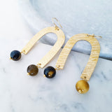 Helios Brass Collection - Black Gold Tiger Eye Open Arches Earrings