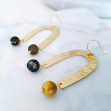 Helios Brass Collection - Black Gold Tiger Eye Open Arches Earrings