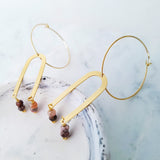 Helios Brass Collection - Black Pink Rhodonite Thin Arch Loop Earrings