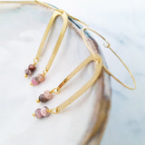 Helios Brass Collection - Black Pink Rhodonite Thin Arch Loop Earrings