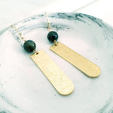 Helios Brass Collection - Gold Sheen Obsidian Round End Gold Bar Earrings