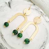 Helios Brass Collection - Ruby Zoisite Gold Arch Disc Earrings