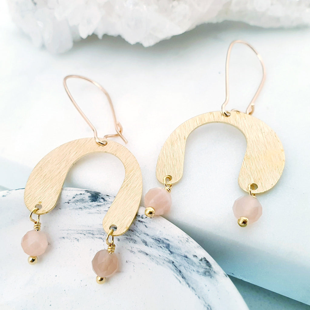 Helios Brass Collection - Sunstone Rounded Gold Arch Earrings