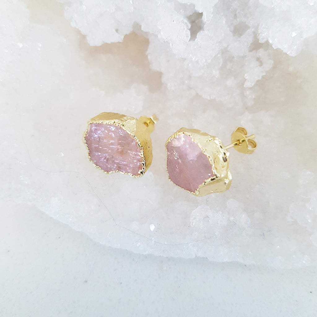 Adore Gemstone Earrings Collection - RAW - Rose Quartz Ear Studs