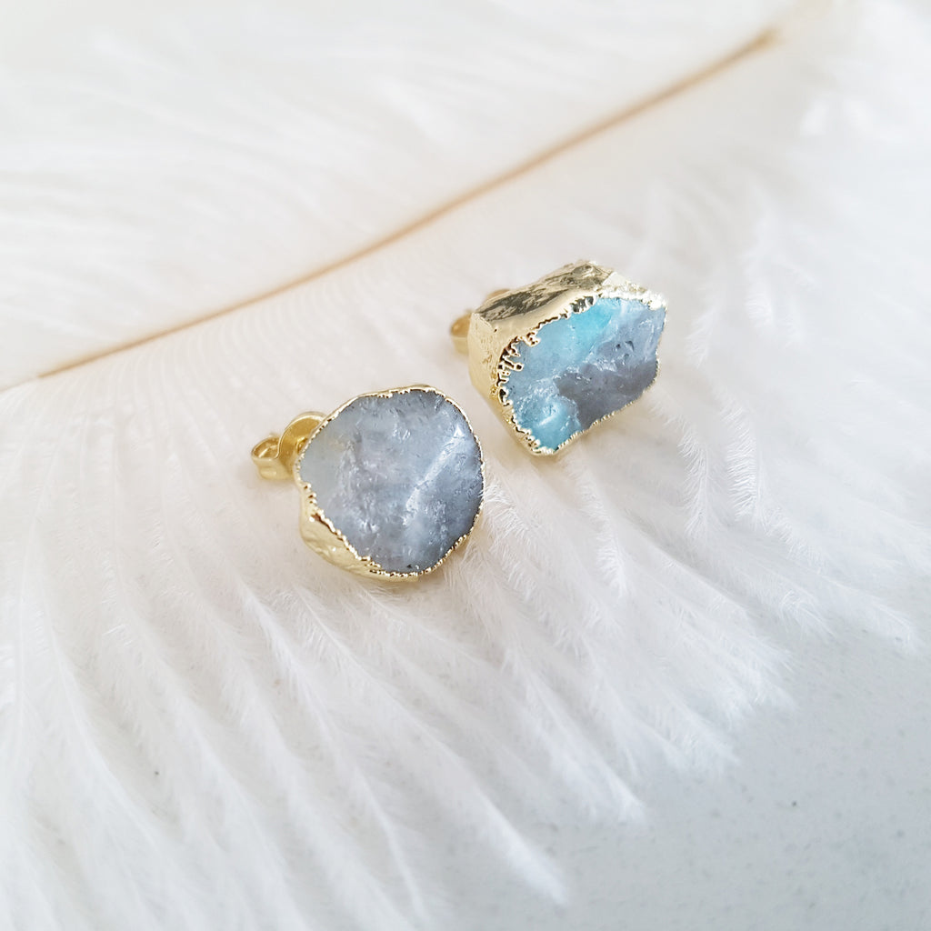 Adore Gemstone Earrings Collection - RAW - Blue Celestine Ear Studs