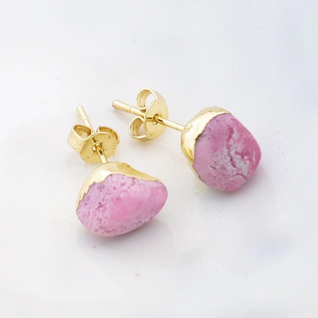 Adore Gemstone Earrings Collection - RAW - Pink Rhodonite Ear Studs