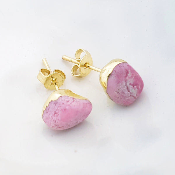 Adore Gemstone Earrings Collection - RAW - Pink Rhodonite Ear Studs