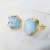 Adore Gemstone Earrings Collection - RAW - Blue Druzy Ear Studs