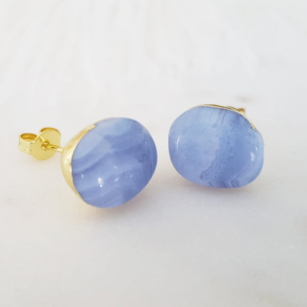Adore Gemstone Earrings Collection - RAW - Blue Lace Agate Ear Studs