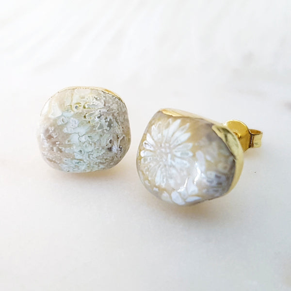 Adore Gemstone Earrings Collection - RAW - Fossil Coral Ear Studs