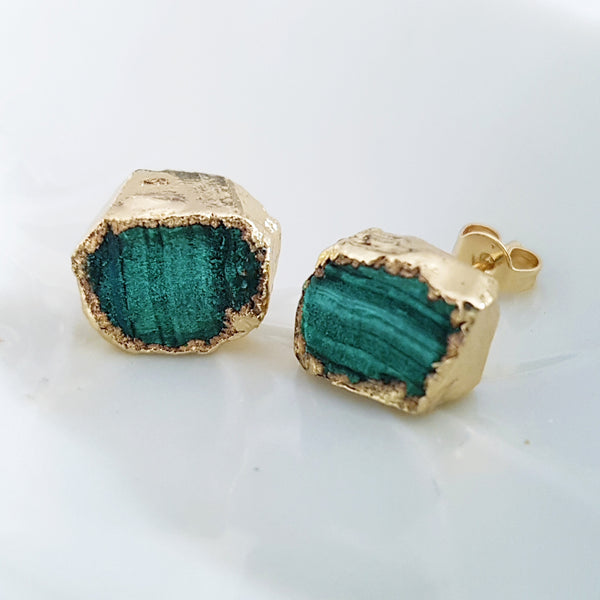 Adore Gemstone Earrings Collection - RAW - Green Malachite Ear Studs
