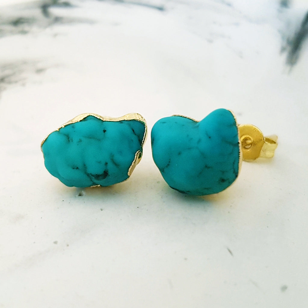 Adore Gemstone Earrings Collection - RAW - Blue Turquoise Ear Studs