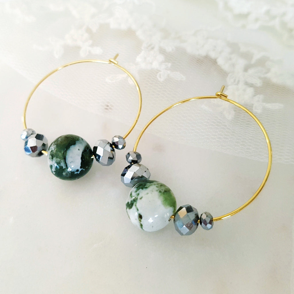 Adore Gemstone Earrings Collection - Tree Agate Loop Earrings