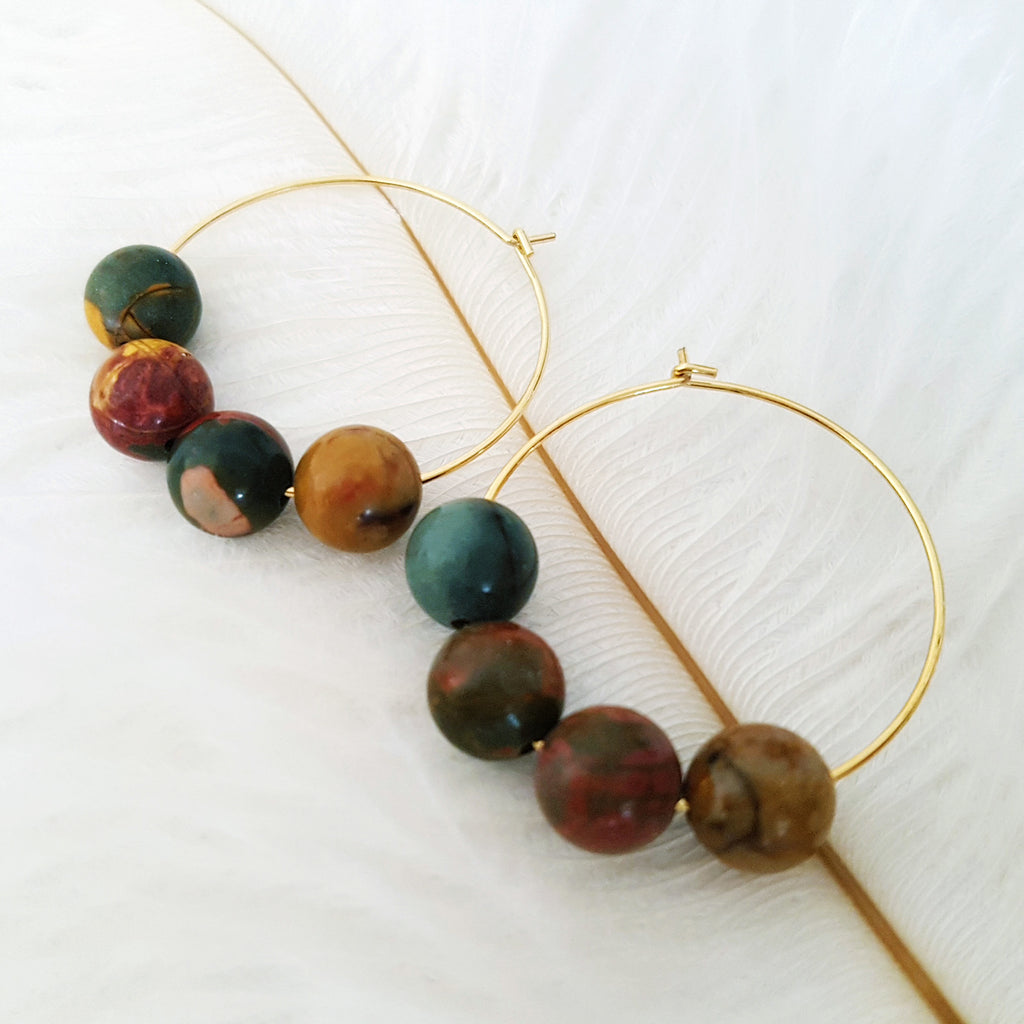 Adore Gemstone Earrings Collection - Indian Agate Loop Earrings