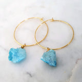 Adore Gemstone Earrings Collection - Blue Druzy Loop Earrings