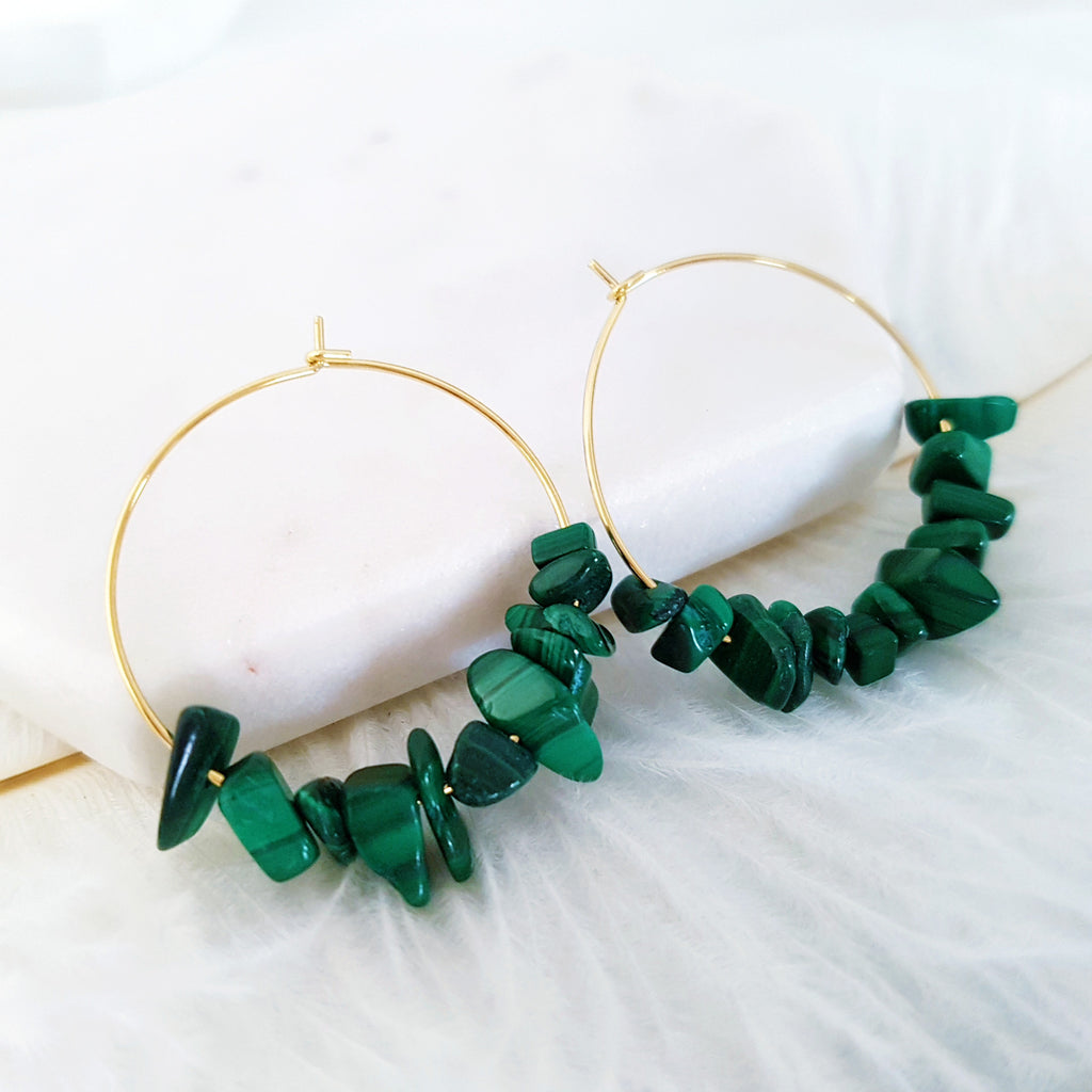 Adore Gemstone Earrings Collection - Dark Green Malachite Earrings