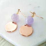 Adore Gemstone Earrings Collection - Lavender Quartz Rose Gold Disc Earrings