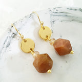 Adore Gemstone Earrings Collection - Faceted Sunstone Gold Disc Earrings