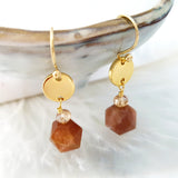 Adore Gemstone Earrings Collection - Faceted Sunstone Gold Disc Earrings