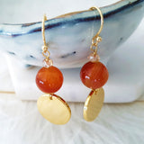 Adore Gemstone Earrings Collection - Orange Carnelian Gold Disc Earrings