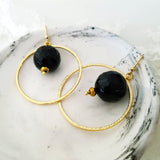 Adore Gemstone Earrings Collection - Faceted Black Agate Gold Ring Earrings