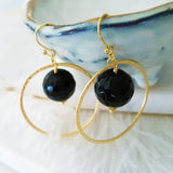 Adore Gemstone Earrings Collection - Faceted Black Agate Gold Ring Earrings