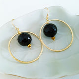 Adore Gemstone Earrings Collection - Faceted Black Agate Gold Ring Earrings