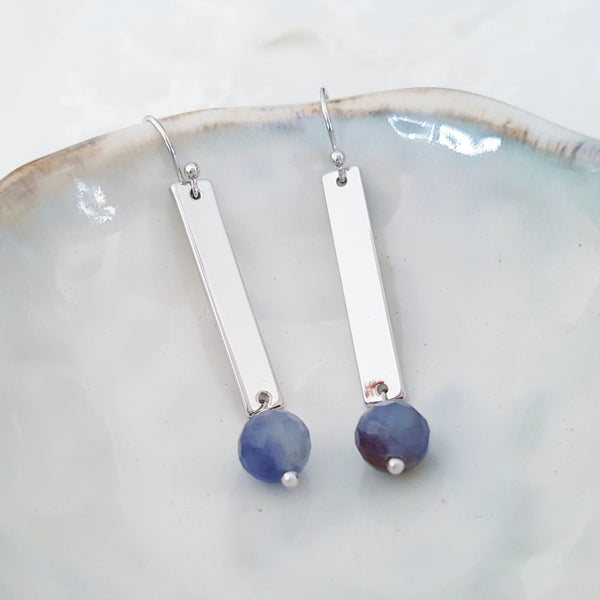 Adore Gemstone Earrings Collection - Iolite Silver Bar Earrings