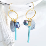 Adore Gemstone Earrings Collection - Rainbow Pearl Black Quartz Tassel Earrings