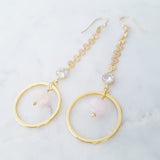 Adore Gemstone Earrings Collection - Rose Quartz Ring Cubic Zircon Hanging Earrings