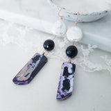 Adore Gemstone Earrings Collection -  Purple Fire Agate Faceted Black Agate Pearl Earrings