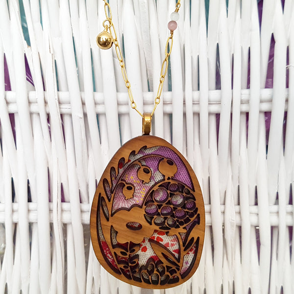 Fabric-Layered Wood Necklace - Spring Blossoms